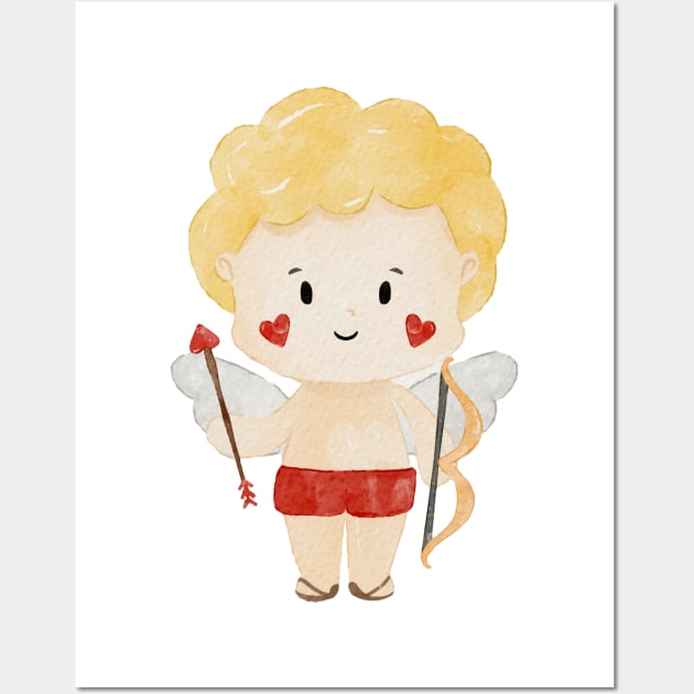 Cute Blonde Valentines day Angel Cupid Wall Art by MutchiDesign